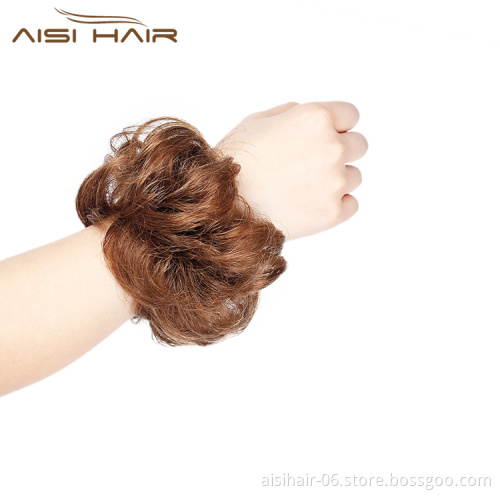 Aisi Hair Brazilian Human Hair Curly Flax Yellow Chignon Bun Elastic Rope Rubber Band Hairpiece Clip In Extension For Women